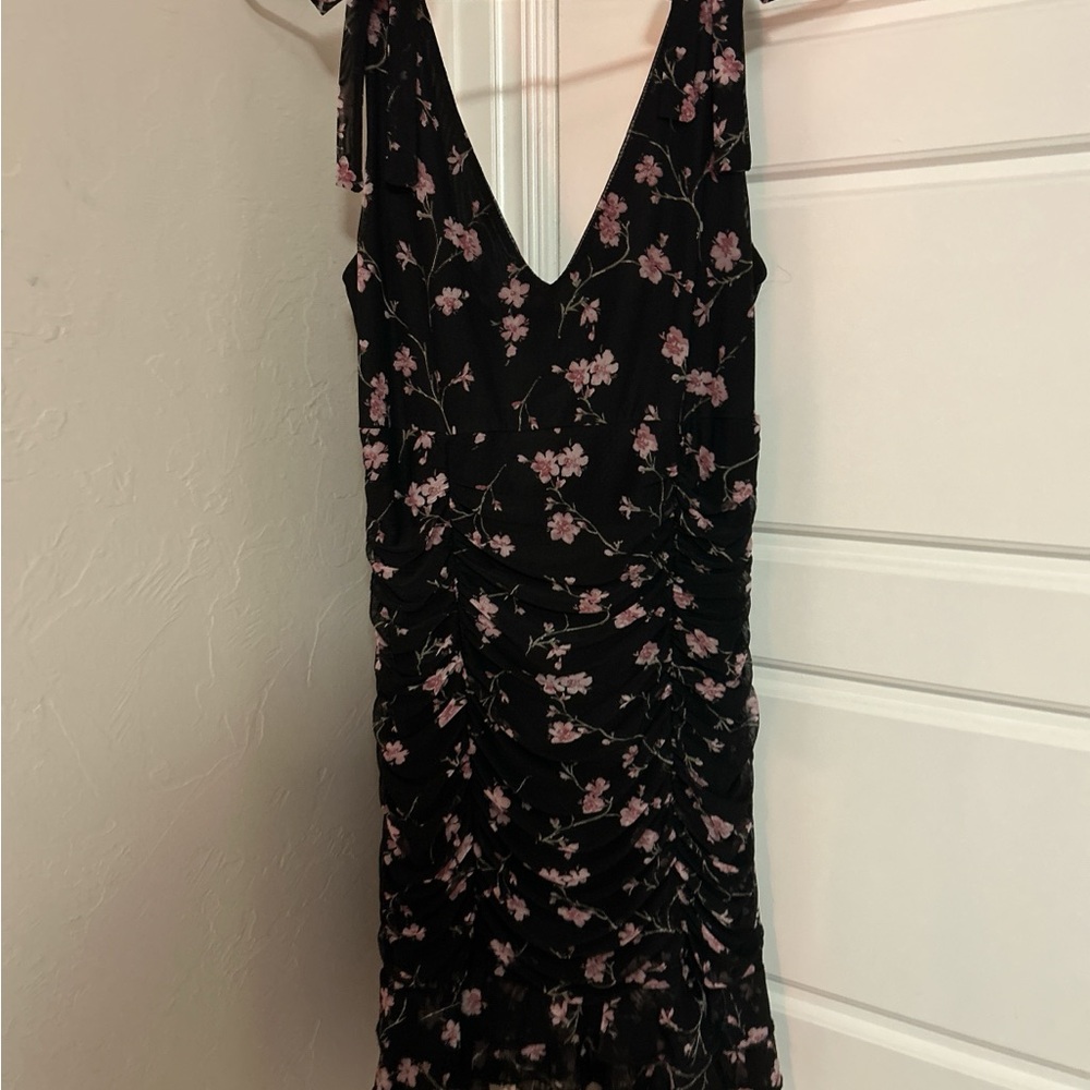 Sweet Storm Black Dress with Pink Floral Pattern